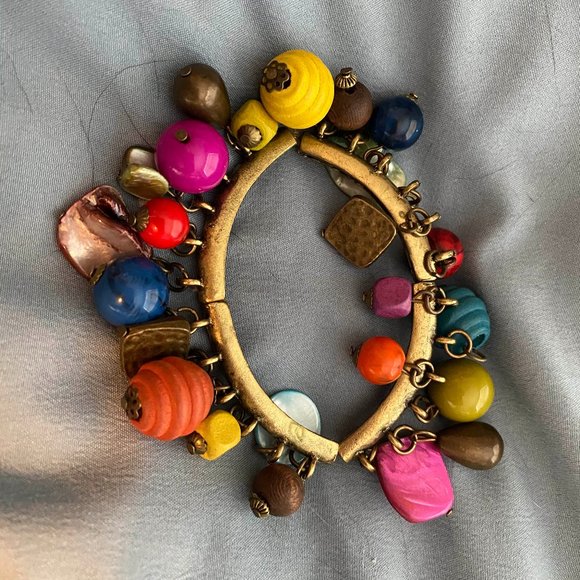 Multi-colored accent beat gold statement bracelet - Picture 1 of 1